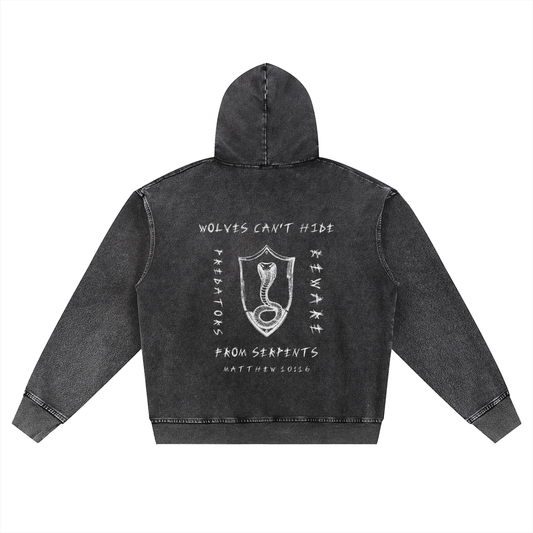 WOLVES CAN'T HIDE - SNOW WASHED ZIP HOODIE