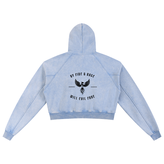 fire and rage - Snow Washed Cropped Hoodie